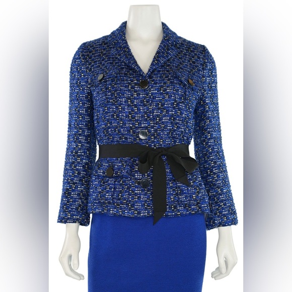 Kate Spade TAVI Jacket Rendezvous Blue Tweed Boucle Silver Lining Tinsel Tweed 4 - Picture 2 of 15